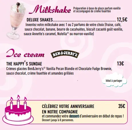 Annette’s Diner Ice Cream & Shakes Prix des Menu