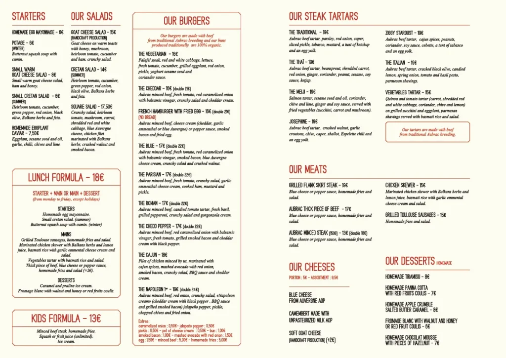 Il était un Burger Menu Prix