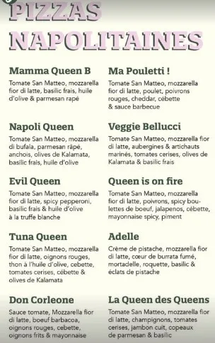 Italian queen menu prix