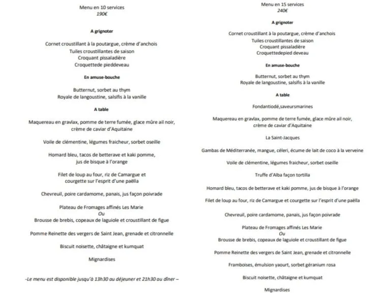 Le Jardin Des Sens  JDS Carte Menu Prix