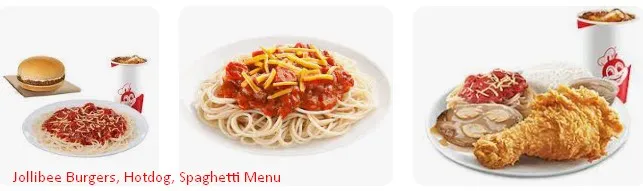 Jollibee Burgers, Hotdog, Spaghetti Menu