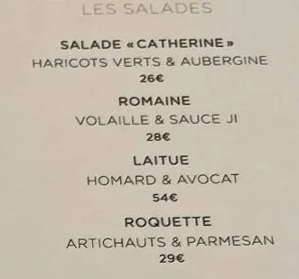 Monsieur Dior LES SALADES Prix des Menu