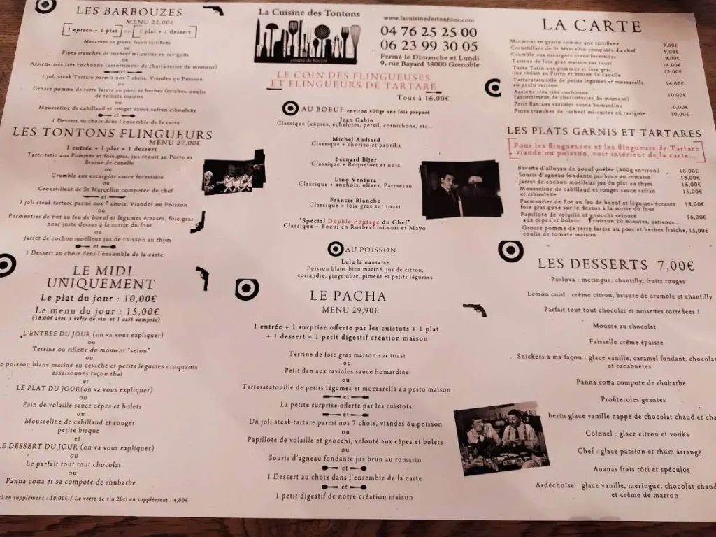 La Cuisine des Tontons Menu Prix