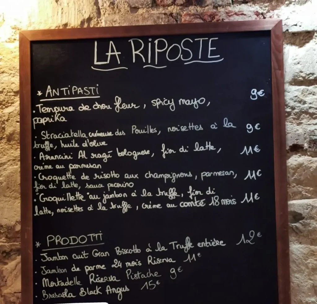 La Riposte Menu Prix 