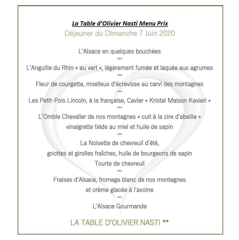 La Table d’Olivier Nasti Menu Prix