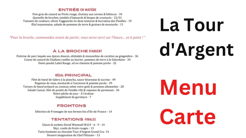 La Tour d’Argent À LA BROCHE D’ARGENT Menu