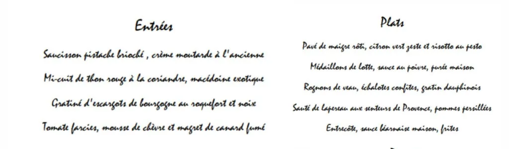 Le Gourmet Menu Carte Prix