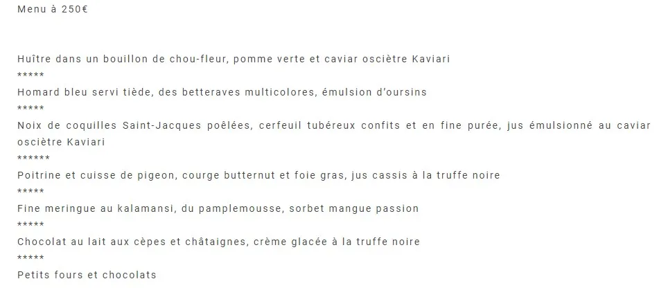 Le Grand Véfour Le Grand Véfour Menu à 250€