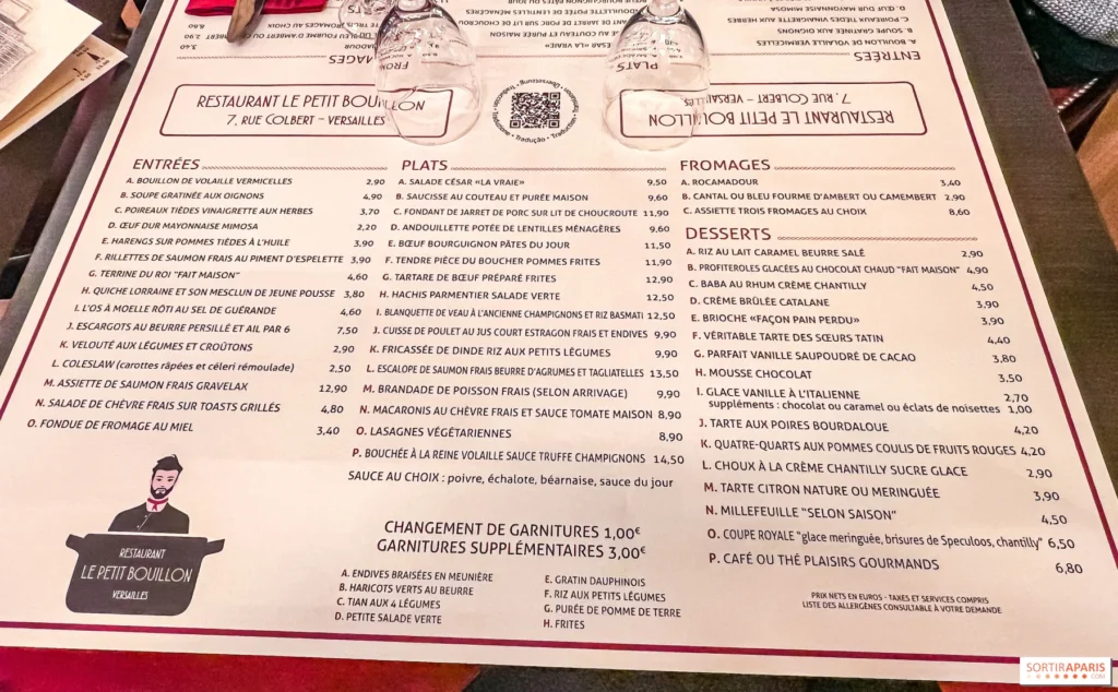 Le Petit Bouillon Versailles Menu Prix