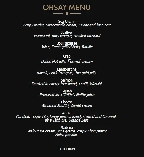 Le Pré Catelan ORSAY MENU