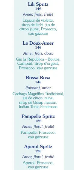 Le Comptoir Général Les SPRITZ Prix & Carte