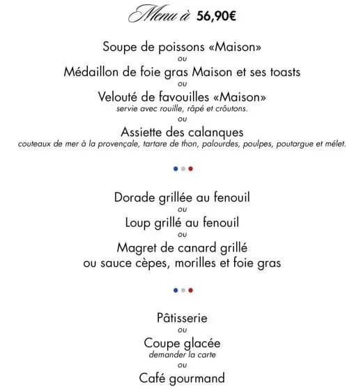 La Calanque Bleue Menu à Prix