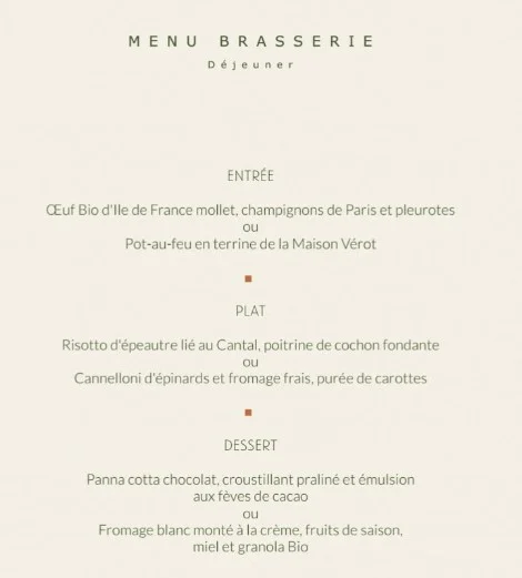 Madame Brasserie – Tour Eiffel MENU BRASSERIE