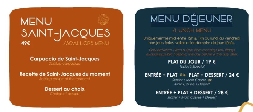 La Réserve Péché Iodé MENU DÉJEUNER /LUNCH MENU