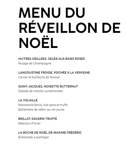 Le Tout-Paris MENU DU RÉVEILLON DE NOËL