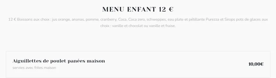 Villa Clapotis MENU ENFANT