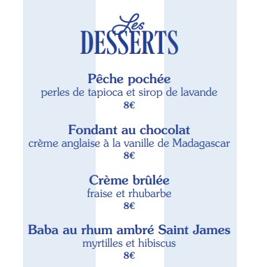 Le Comptoir Général MENU Les DESSERTS