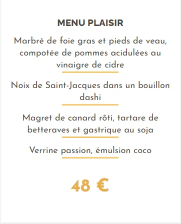 Restaurant Le Musée MENU PLAISIR Carte