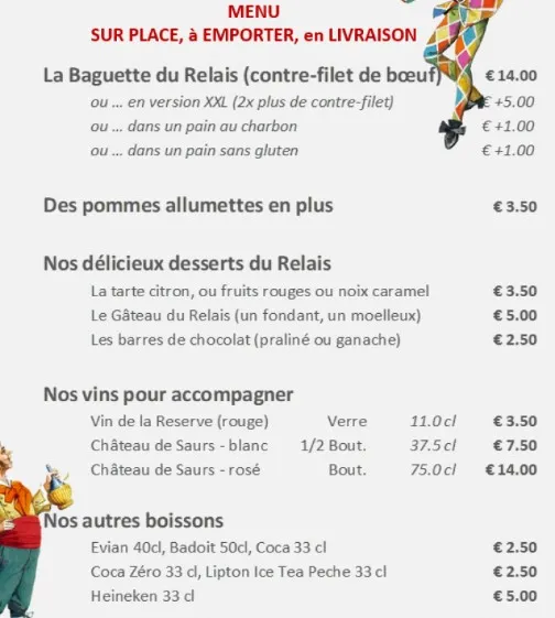 La Baguette du Relais MENU SUR PLACE, à EMPORTER, en LIVRAISON