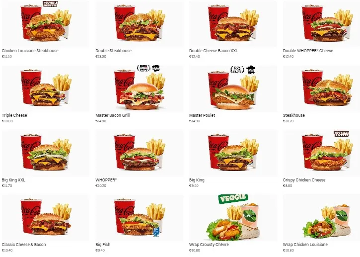 Rosny 2 Burger King MENUS TARIF