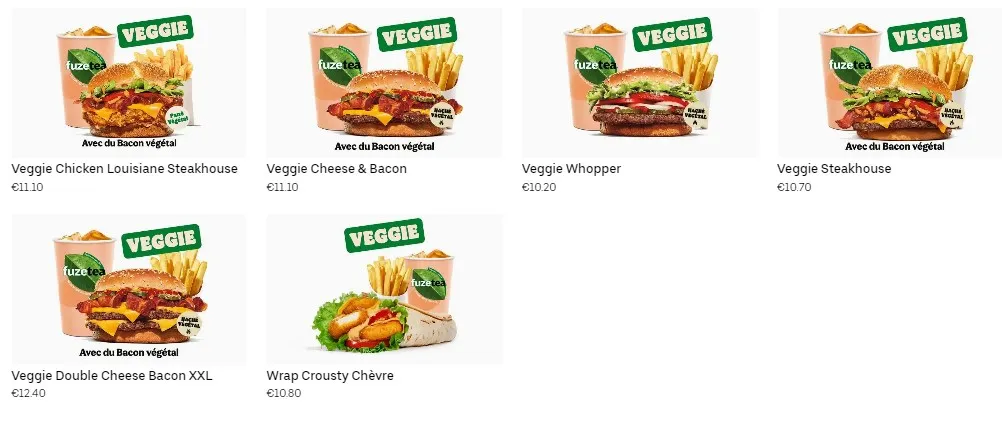 Rosny 2 Burger King MENUS VEGGIE