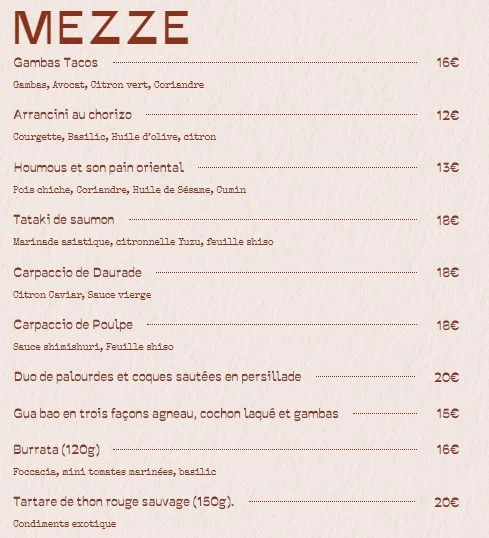 Le Nomad MEZZE Prix des Menu