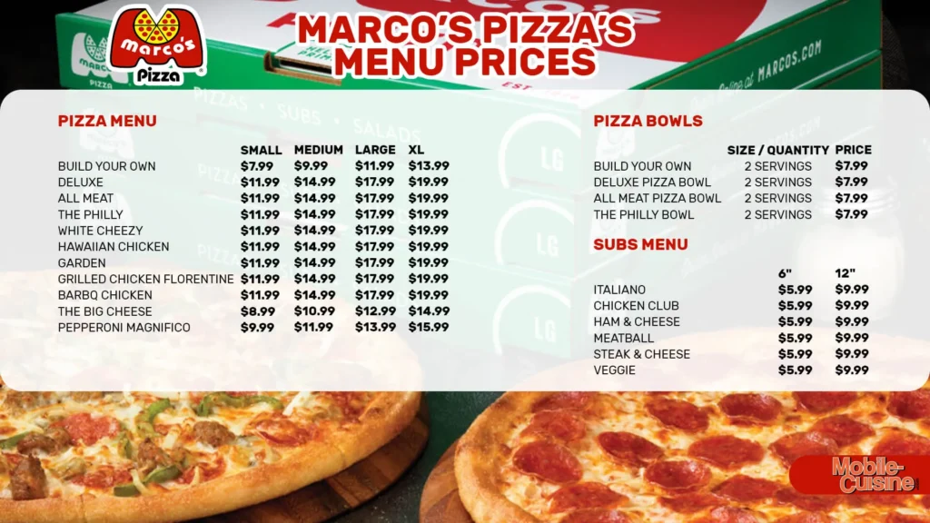 Marco’s Pizza Menu prix