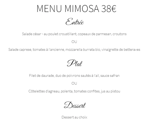 Martinus MENU MIMOSA Prix