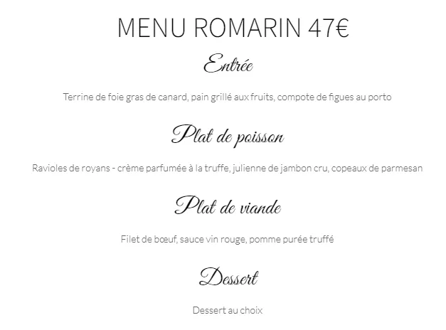 Martinus MENU ROMARIN Prix