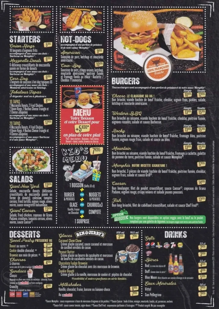 Memphis Menu Prix