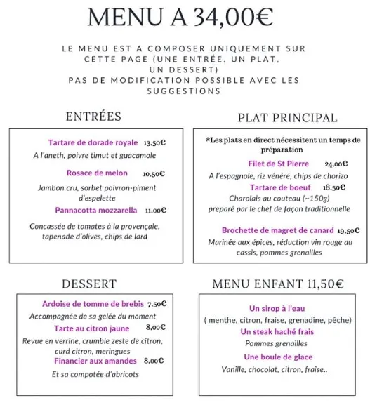 Restaurant de l’abbaye Menu A Prix