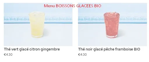 Cojean Menu BOISSONS GLACEES BIO