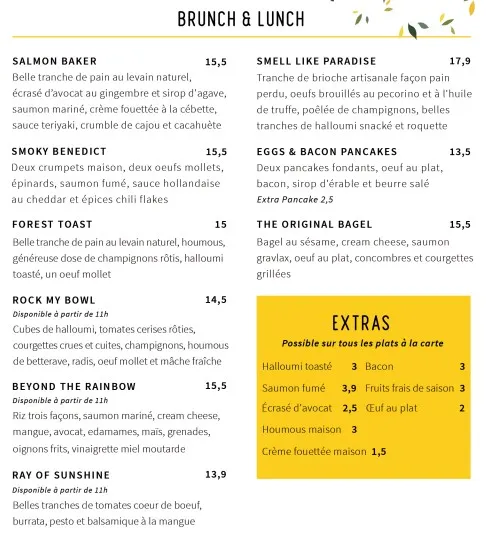 Immersion Vendôme Menu BRUNCH & LUNCH