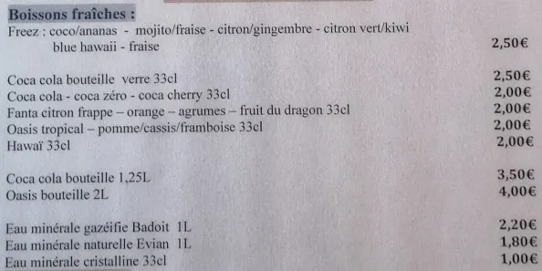 Viand’o Chwa Menu Boissons fraîches