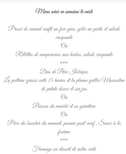 Auberge de Boisset Menu Brasserie Prix 