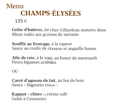 Pavillon Ledoyen Menu CHAMPS-ÉLYSÉES