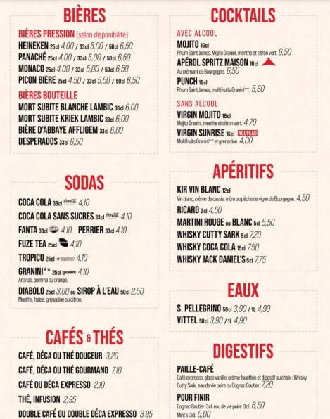 Courtepaille Menu COCKTAILS AVEC ALCOOL
