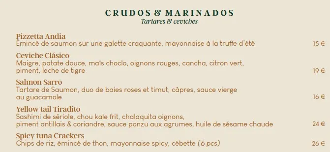 Andia Marseille Menu CRUDOS & MARINADOS