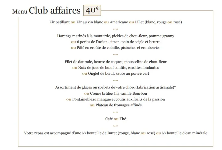 L’Auberge Dab Menu Club Affaires