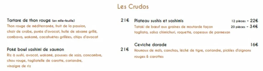 Immersion Vendôme Menu Crudos Prix