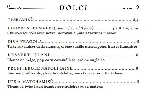 Pizzeria Popolare Menu Dolci & Prix