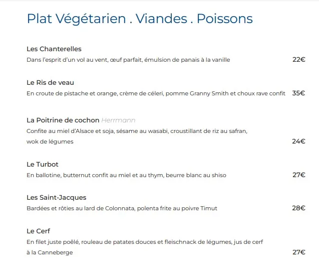 L’Archipel Strasbourg Menu Plat Végétarien – Viandes – Poissons