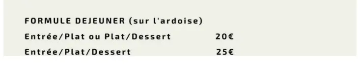 A l’Origine Menu Formules déjeuner