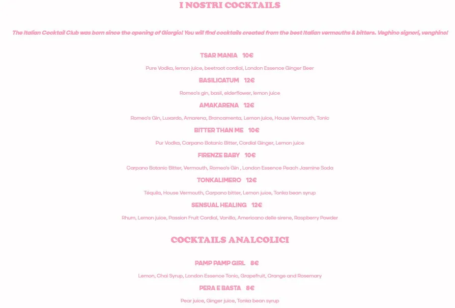 Giorgio Menu I NOSTRI COCKTAILS