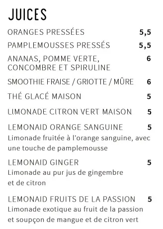 Immersion Vendôme Menu JUICES