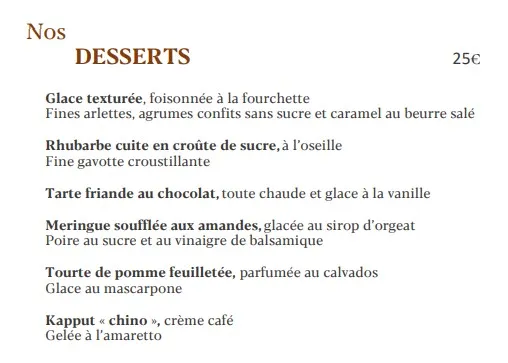 Pavillon Ledoyen Menu Nos DESSERTS