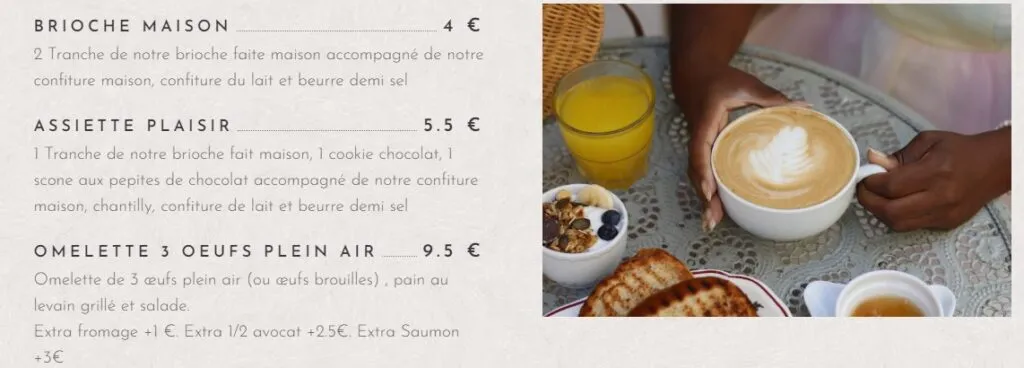 Violetta et Alfredo Menu PETIT-DÉJEUNER