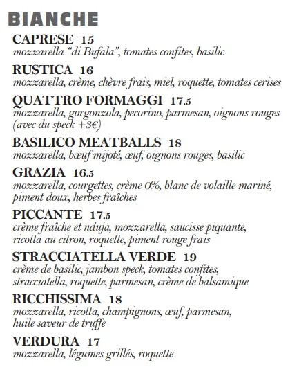 Mokus l’Écureuil Menu PIZZA BIANCHE