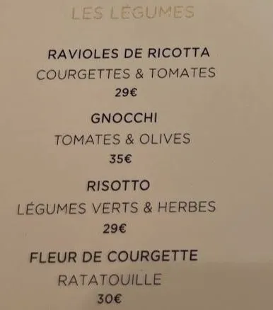 Monsieur Dior Menu Paris LES LEGUMES