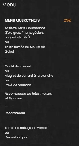 Terre Gourmande Prayssac Menu Quercynois